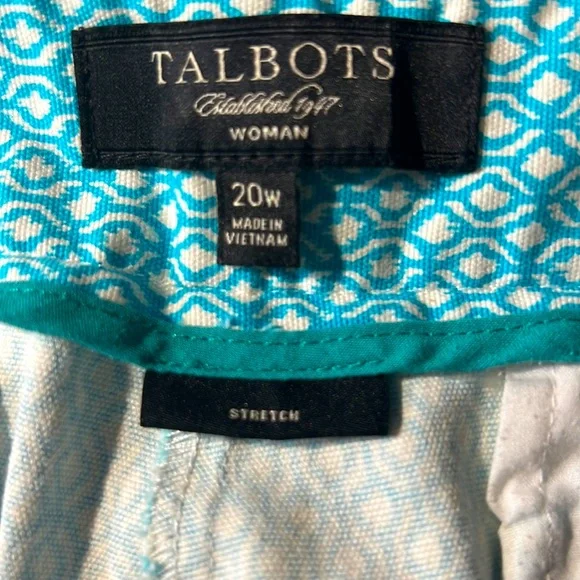 Talbots EUC aqua blue and white print pants.  Size 20 - Picture 2 of 4